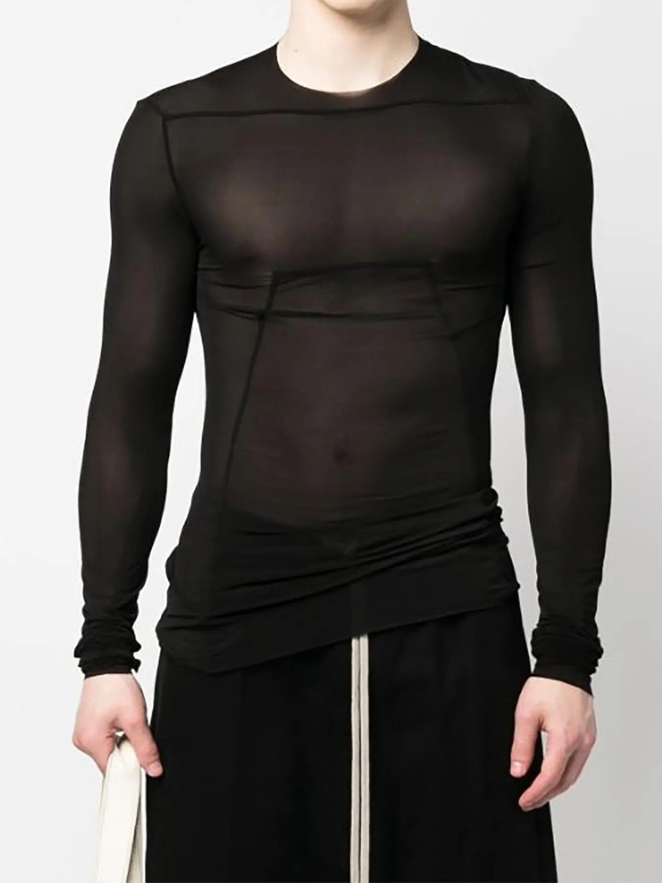 Men'WB shield Solid Color Sheer Round Neck Tee, Regular Fit Casual Long Sleeve Crew Neck T-Shirt for Summer, Men'WB...