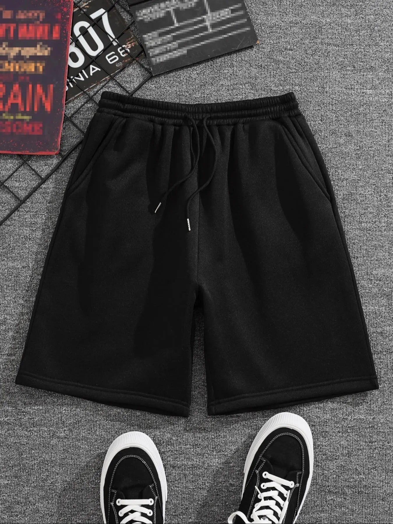Men'WB shield Solid Drawstring Pocket Shorts, Regular Fit Casual Elastic Waist Straight Leg Shorts for Summer, Fashion...