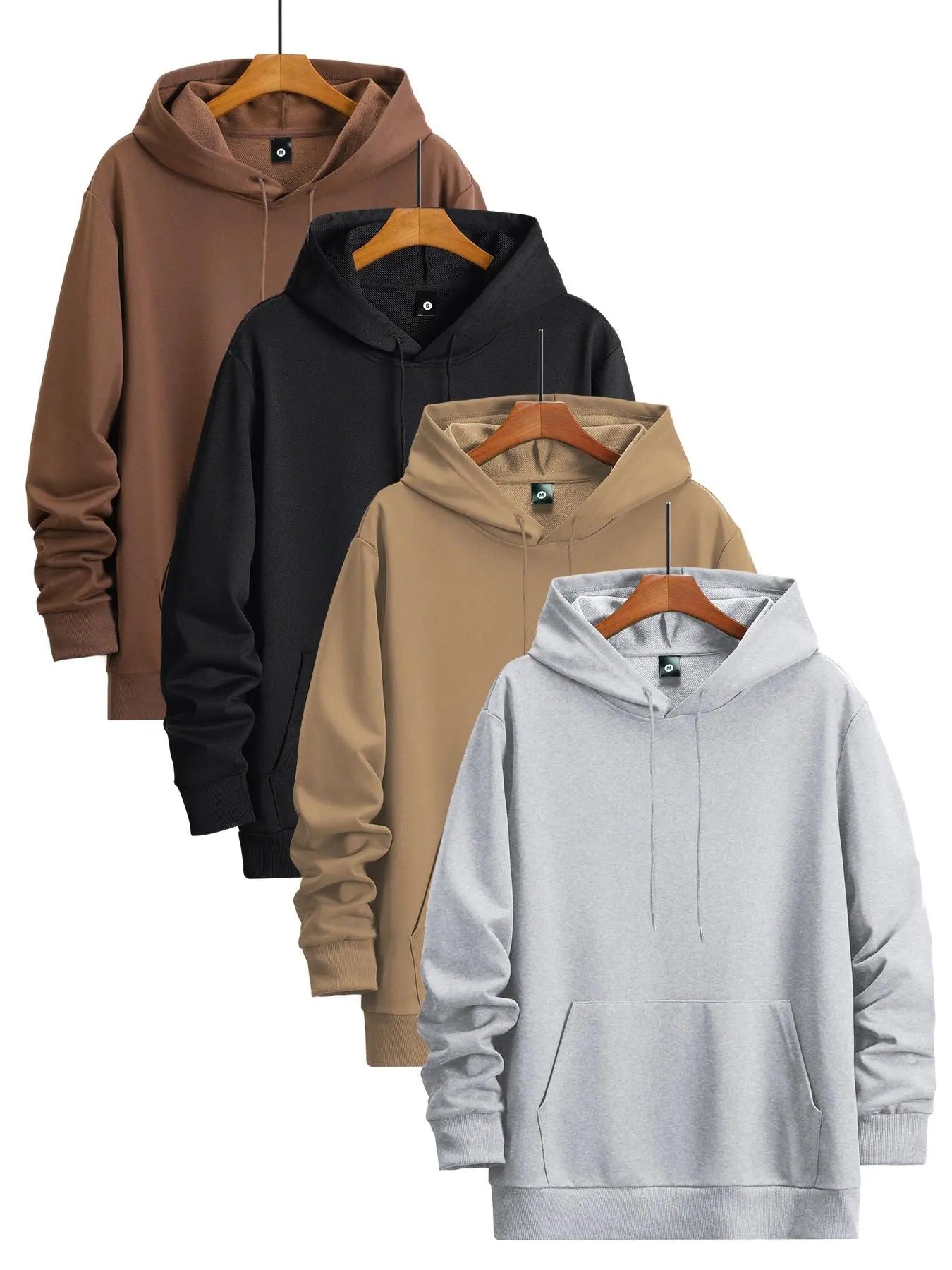 Men'WB shield Solid Drop Shoulder Drawstring Hoodie, Casual Regular Fit Pocket Hooded Sweatshirt for Spring & Fall,...