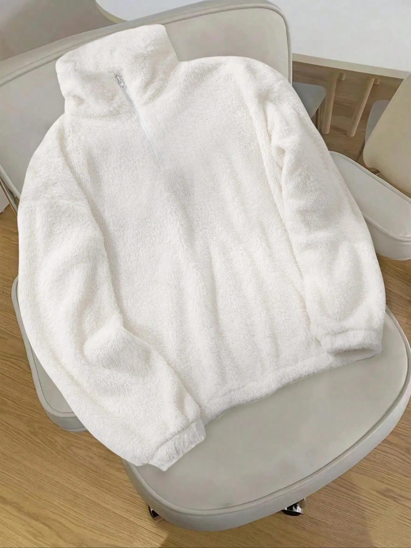 Men'WB shield Solid Drop Shoulder Zip Up Fuzzy Sweatshirt, Casual Comfy Regular Fit Long Sleeve Stand Collar Pullover for...