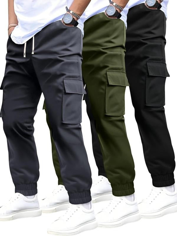 Men'WB shield Solid Flap Pocket Cargo Pants, Casual Street Fashion Regular Fit Trousers for Daily Wear, Men'WB shield...
