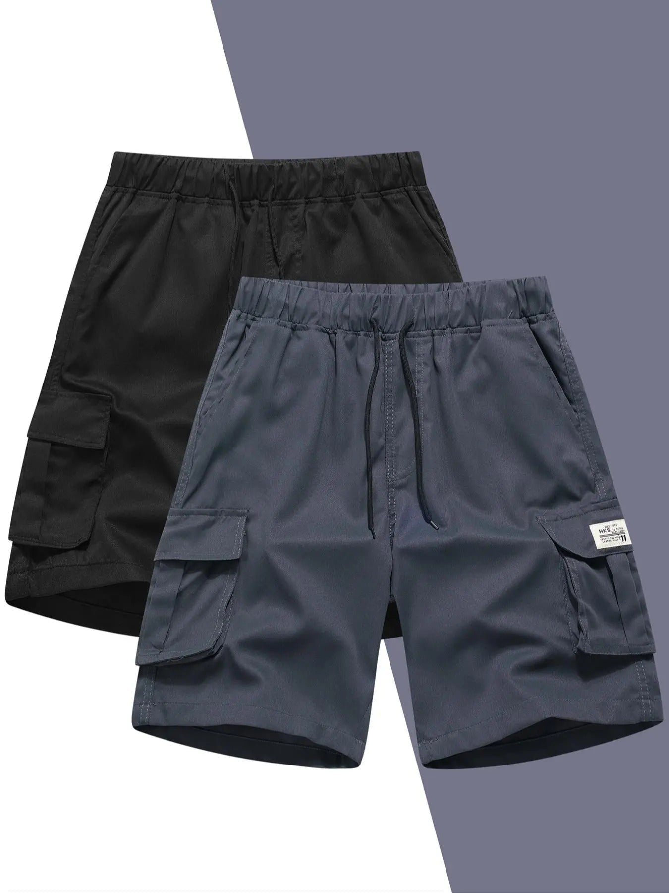 Men'WB shield Solid Flap Pocket Drawstring Waist Cargo Shorts, Regular Fit Casual Fashion Patched Design Shorts for...