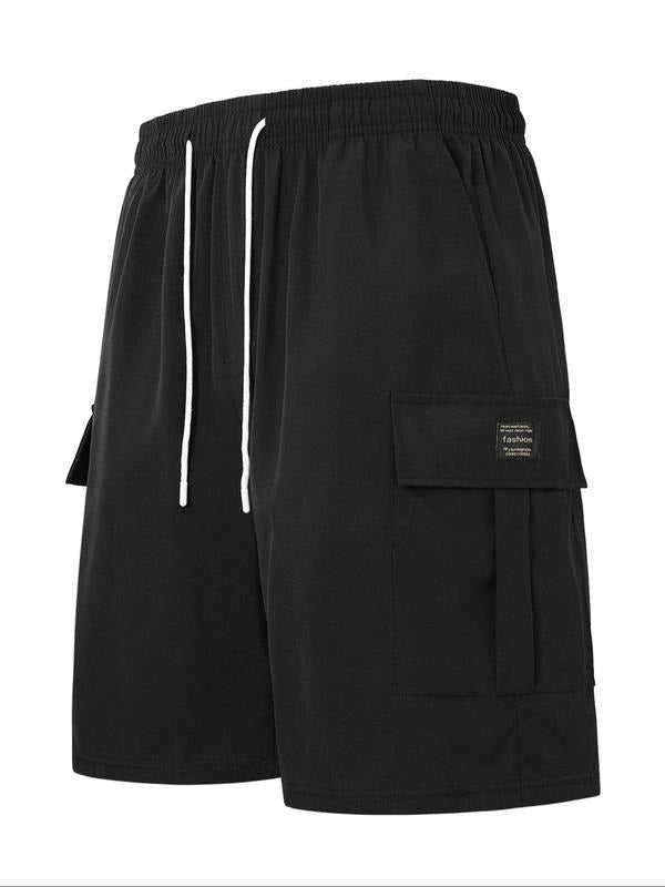 Men'WB shield Solid Flap Pocket Utility Cargo Shorts, Regular Fit Casual Fashion Drawstring Waist Shorts for Summer,...