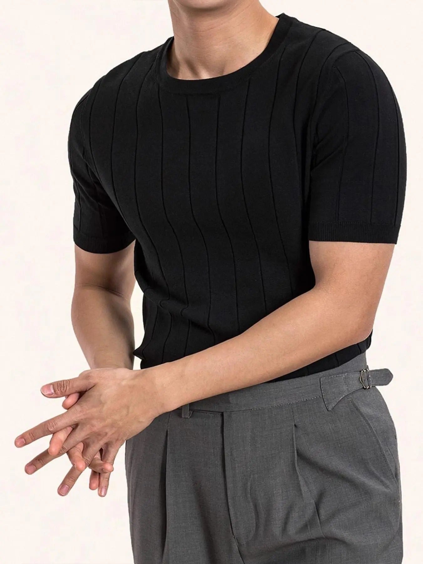 Men'WB shield Solid Knit Top, Regular Fit Casual Comfy Short Sleeve Crew Neck Knitwear for Summer, Fashion Men'WB shield...