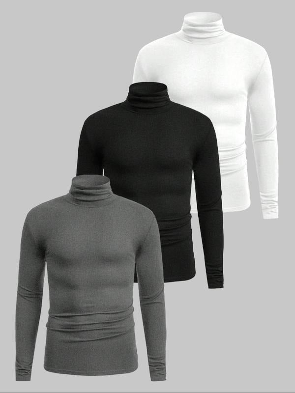 Men'WB shield Solid Long Sleeve High Neck Lounge Tee, Casual Comfy Sleep T-shirt for Fall & Winter, Men'WB shield...