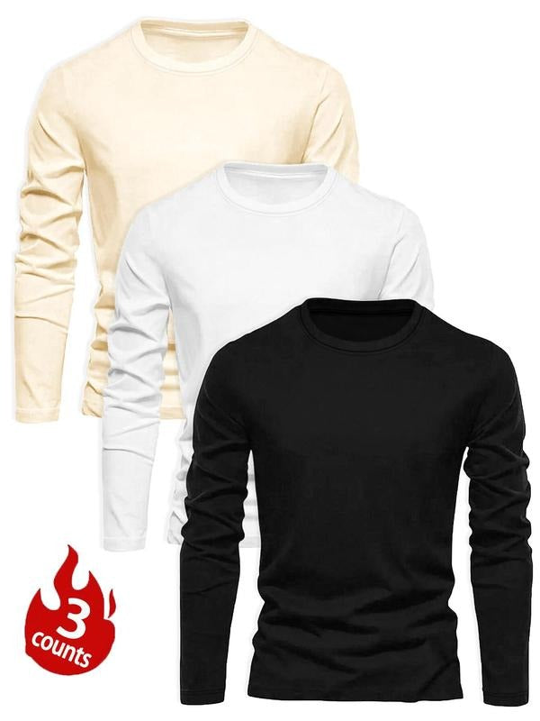 Men'WB shield Solid Long Sleeve Tee, Basic Casual Comfy T-shirt for Daily Wear, Men'WB shield Top for Spring & Fall...