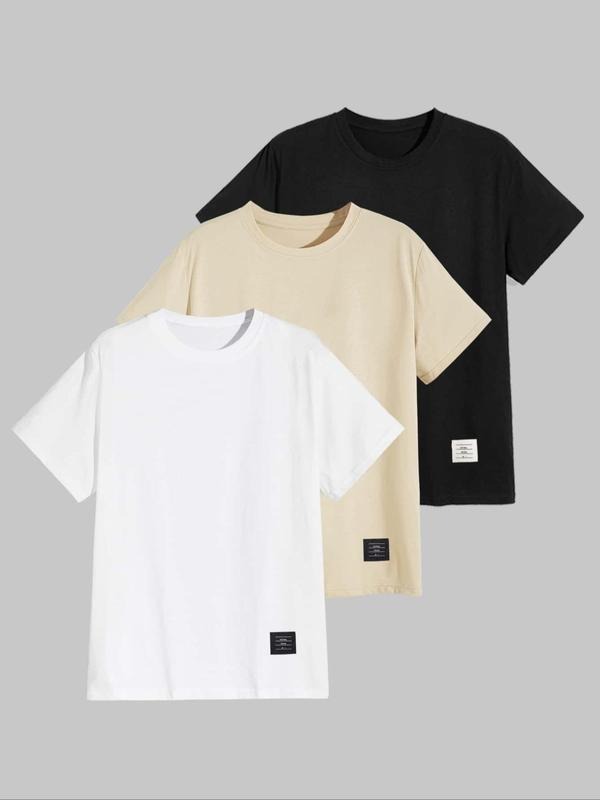 Men'WB shield Solid Patched Round Neck Short Sleeve Tee, Streetwear Regular Fit Casual Lightsaber brand-shirt, Summer...