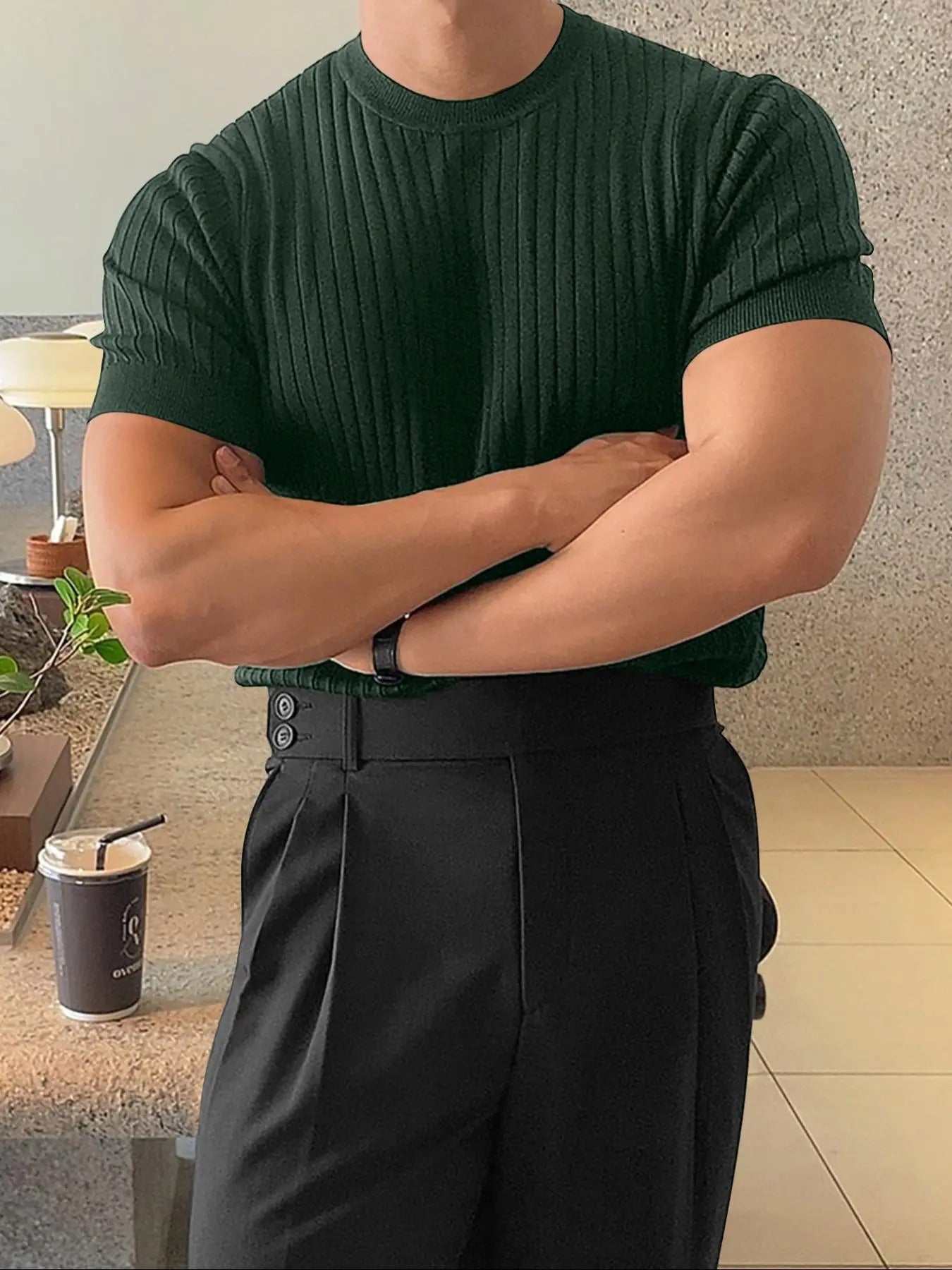 Men'WB shield Solid Round Neck Knit Top, Casual Short Sleeve Knitwear for Summer, Fashion Men'WB shield Knit Clothing for...