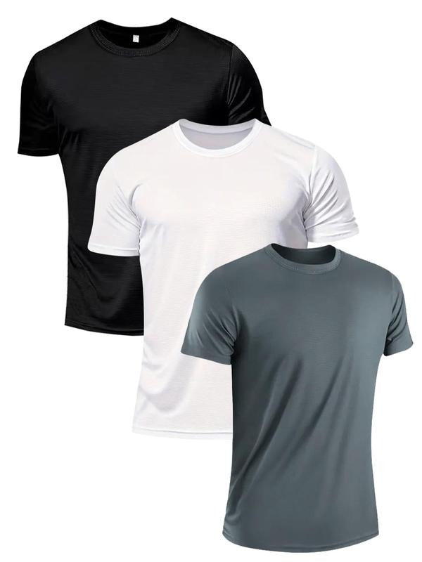 Men'WB shield Solid Round Neck Tee, Casual Crew Neck Short Sleeve T-Shirt, Quick Drying Breathable Men'WB shield Top for...