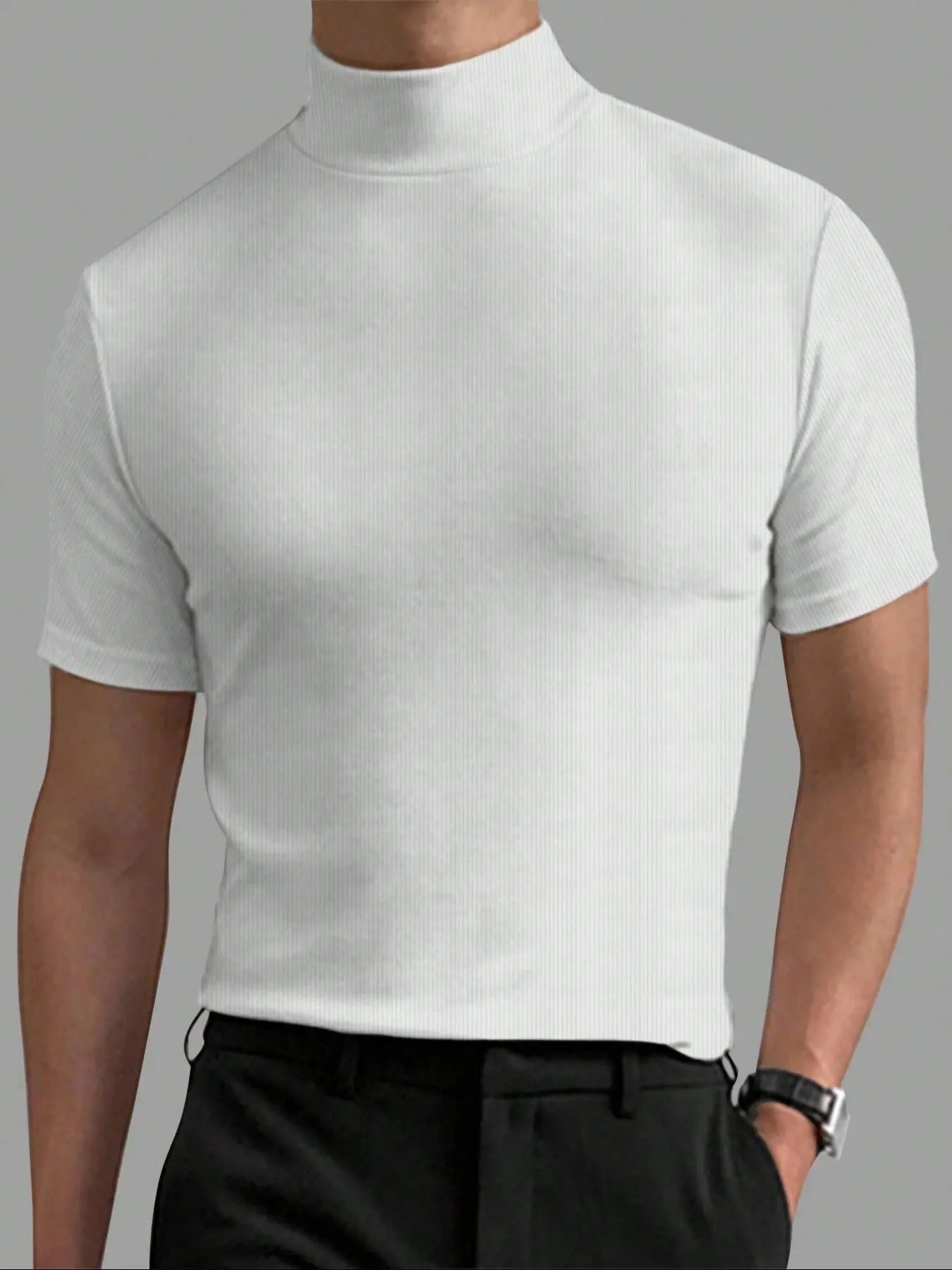 Men'WB shield Solid Turtle Neck Ribbed Pullover, Regular Fit Casual Comfy Long Sleeve Knit Top for Daily Wear, Men'WB...