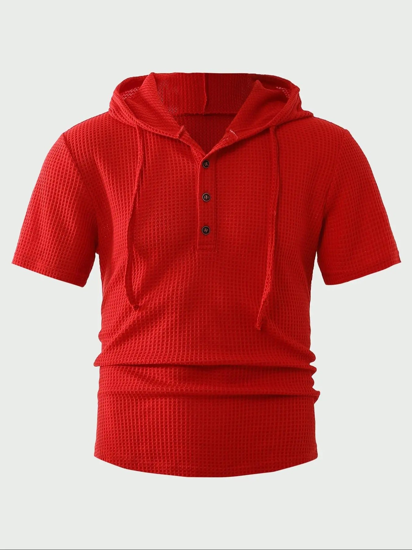 Men'WB shield Solid Waffle Knit Half Button Hooded Tee, Regular Fit Casual Short Sleeve Hooded T-shirt for Summer, Men'WB...