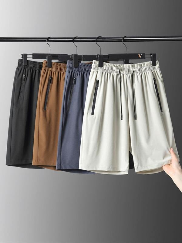 Men'WB shield Solid Zipper Pocket Shorts, Regular Fit Casual Comfy Breathable Quick Drying Shorts for Summer, Men'WB...