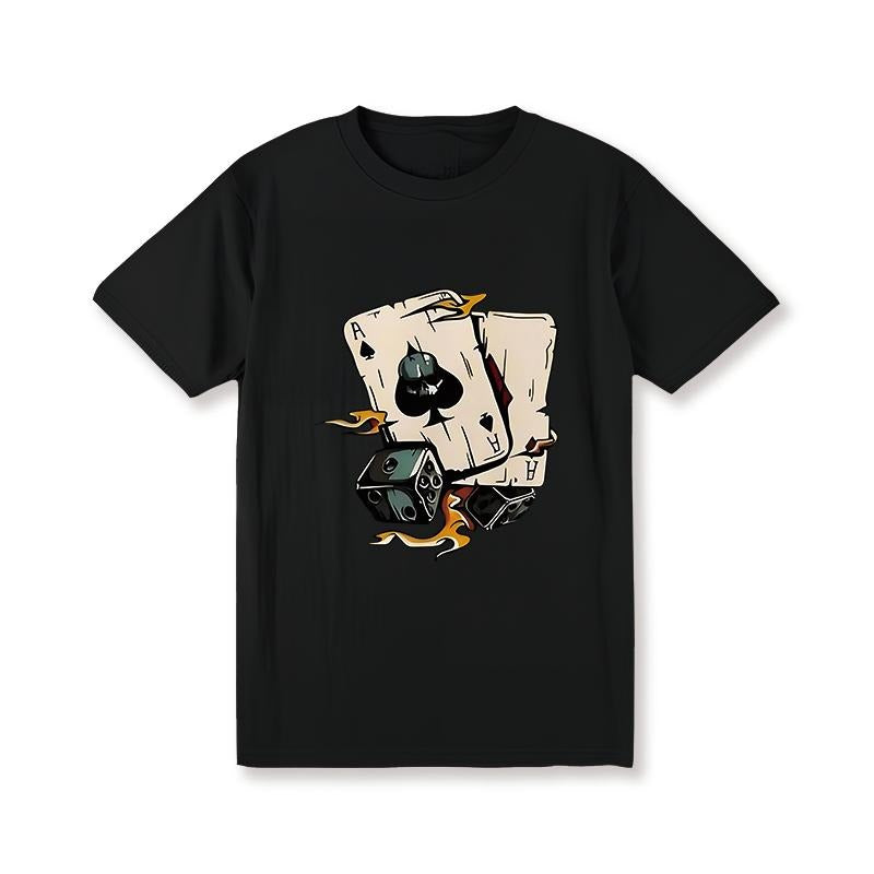 Men'WB shield Spades WB shield Print T-Shirt, Casual Crew Neck, Slight Stretch, Summer Fashion Short-Sleeve Tops, Regular...