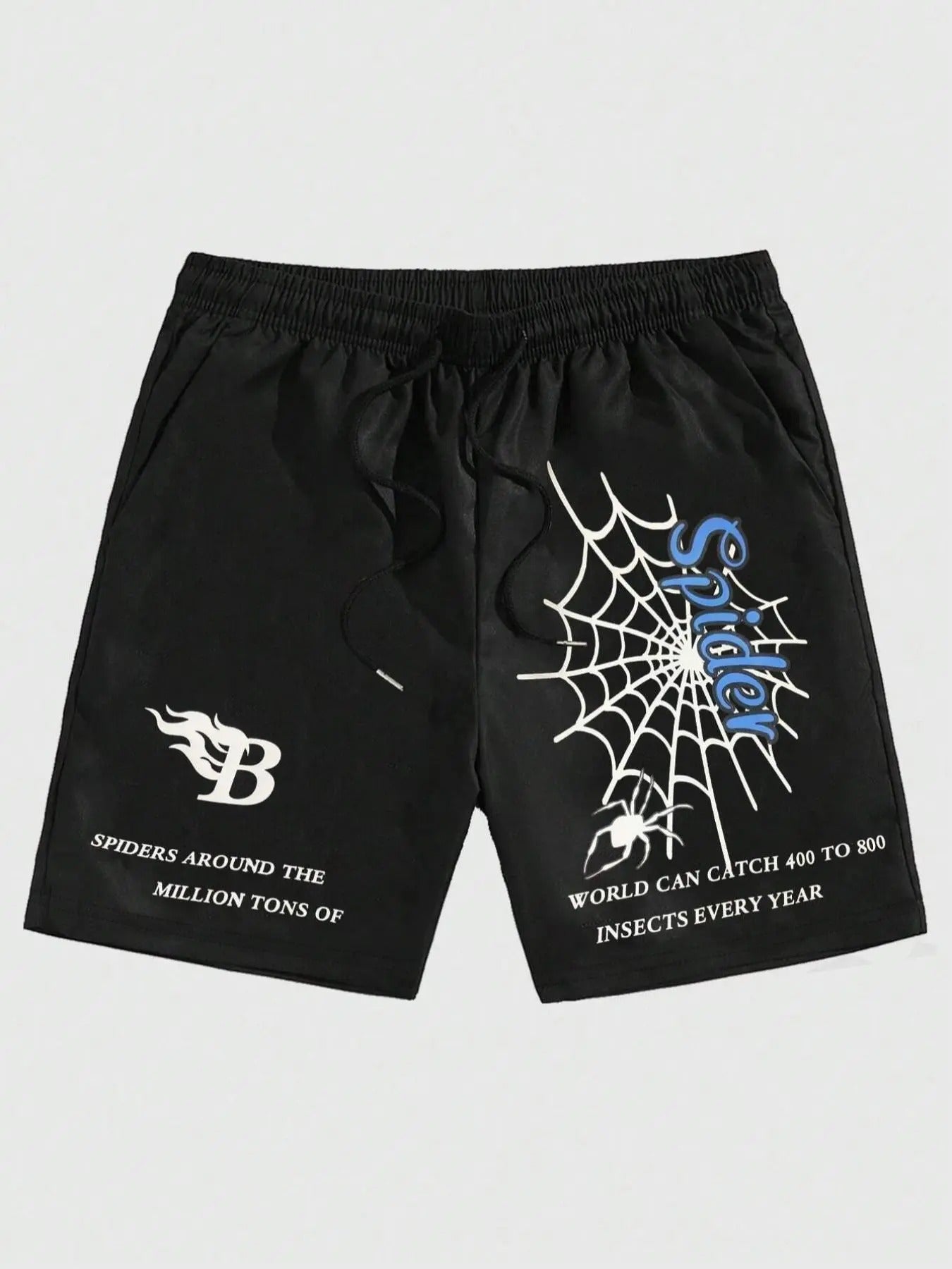 Men'WB shield Spider & Letter Print Drawstring Waist Shorts, Regular Fit Casual Pocket Shorts for Summer, Men'WB shield...
