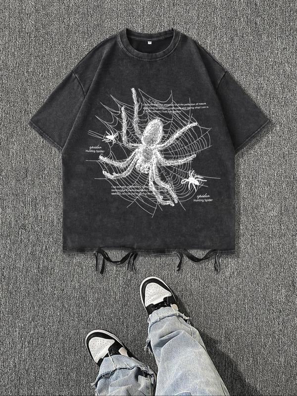 Men'WB shield Spider Web Print Short Sleeve Graphic Tee, Casual Comfy Round Neck T-shirt for Summer, Fashion Men'WB...