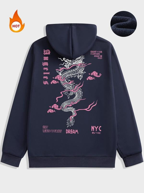 Men'WB shield Spiky hair fighters & Letter Print Drawstring Pocket Hoodie, Regular Fit Street Long Sleeve Fleece Hooded...