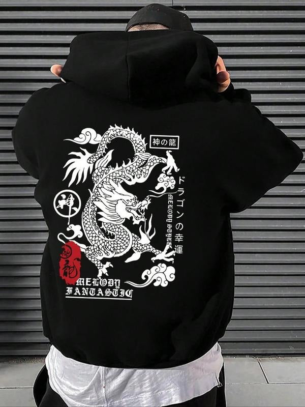 Men'WB shield Spiky hair fighters & Letter Print Drop Shoulder Warm Hoodie, Casual Regular Fit Drawstring Pocket Hooded...