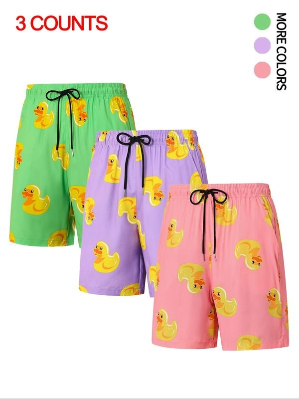 Men'WB shield Spiky hair fighters Over Duck Print Drawstring Waist Shorts, Casual Comfy Breathable Shorts for Summer,...