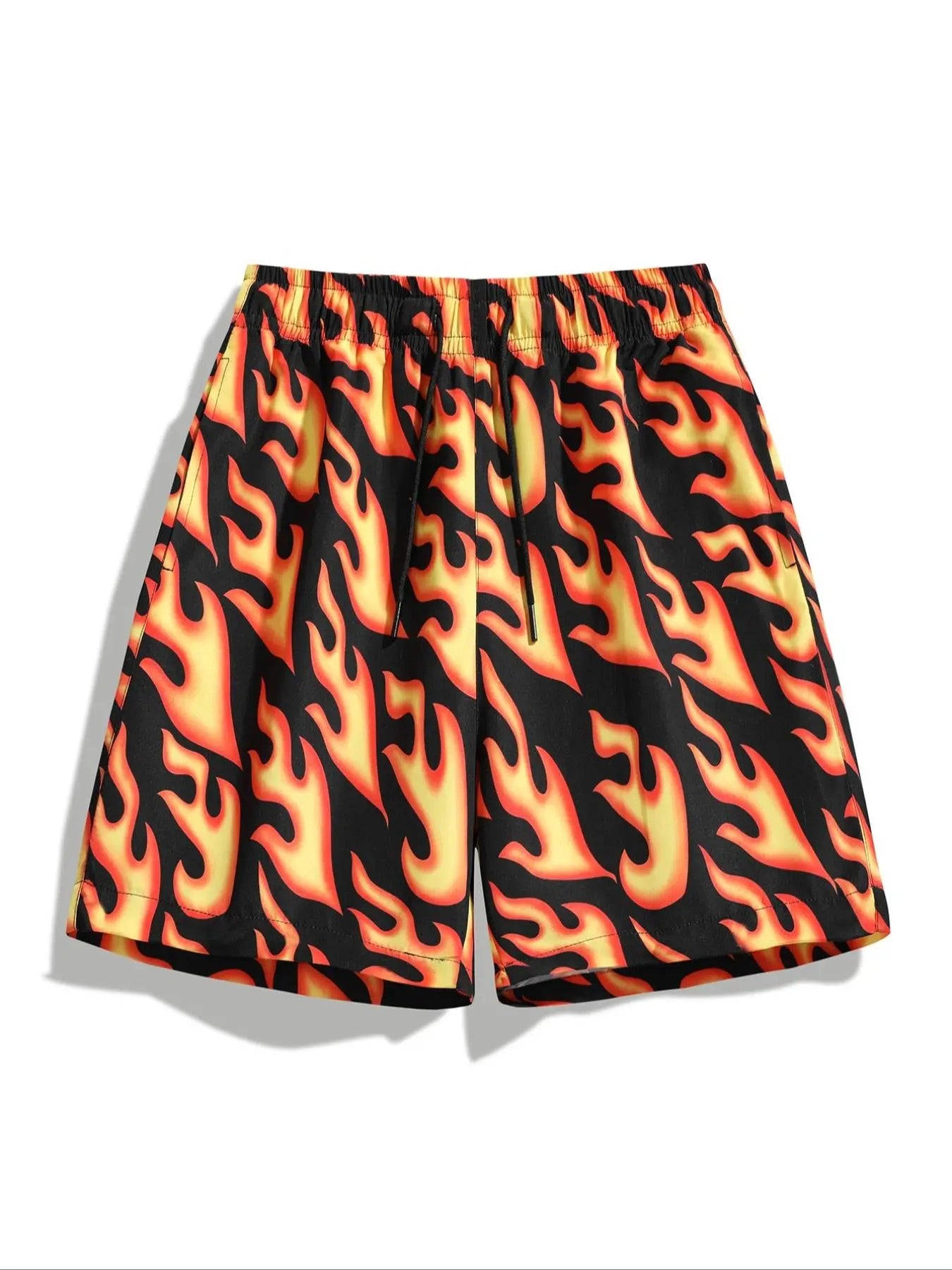 Men'WB shield Spiky hair fighters Over Flame Print Drawstring Waist Shorts, Regular Fit Casual Comfy Pocket Beach Shorts...