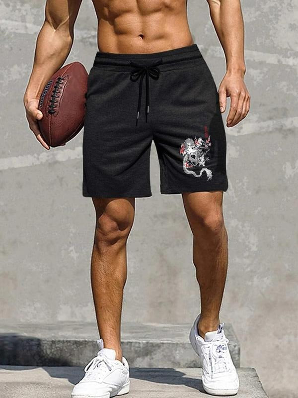 Men'WB shield Spiky hair fighters Print Drawstring Waist Shorts, Casual Loose Pocket Straight Leg Shorts for Summer,...