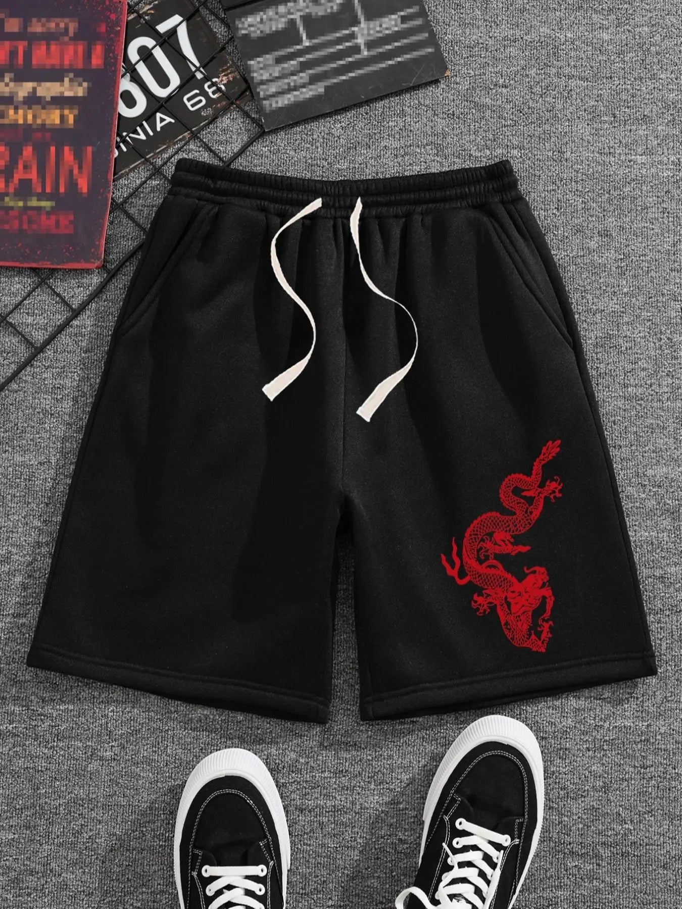 Men'WB shield Spiky hair fighters Print Drawstring Waist Shorts, Casual Pocket Track Shorts for Summer, Men'WB shield...