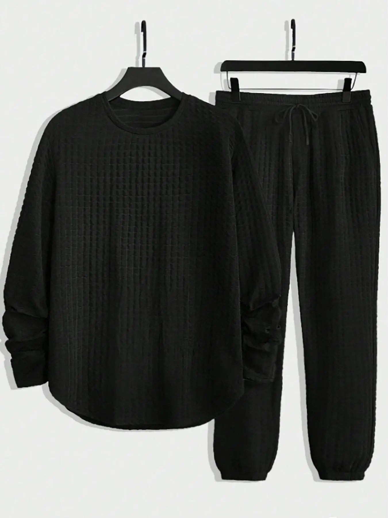 Men'WB shield Spring Gunpla brand Autumn Lightweight Casual Home Plaid Jacquard Trousers Round Neck Long Sleeve T-shirt...