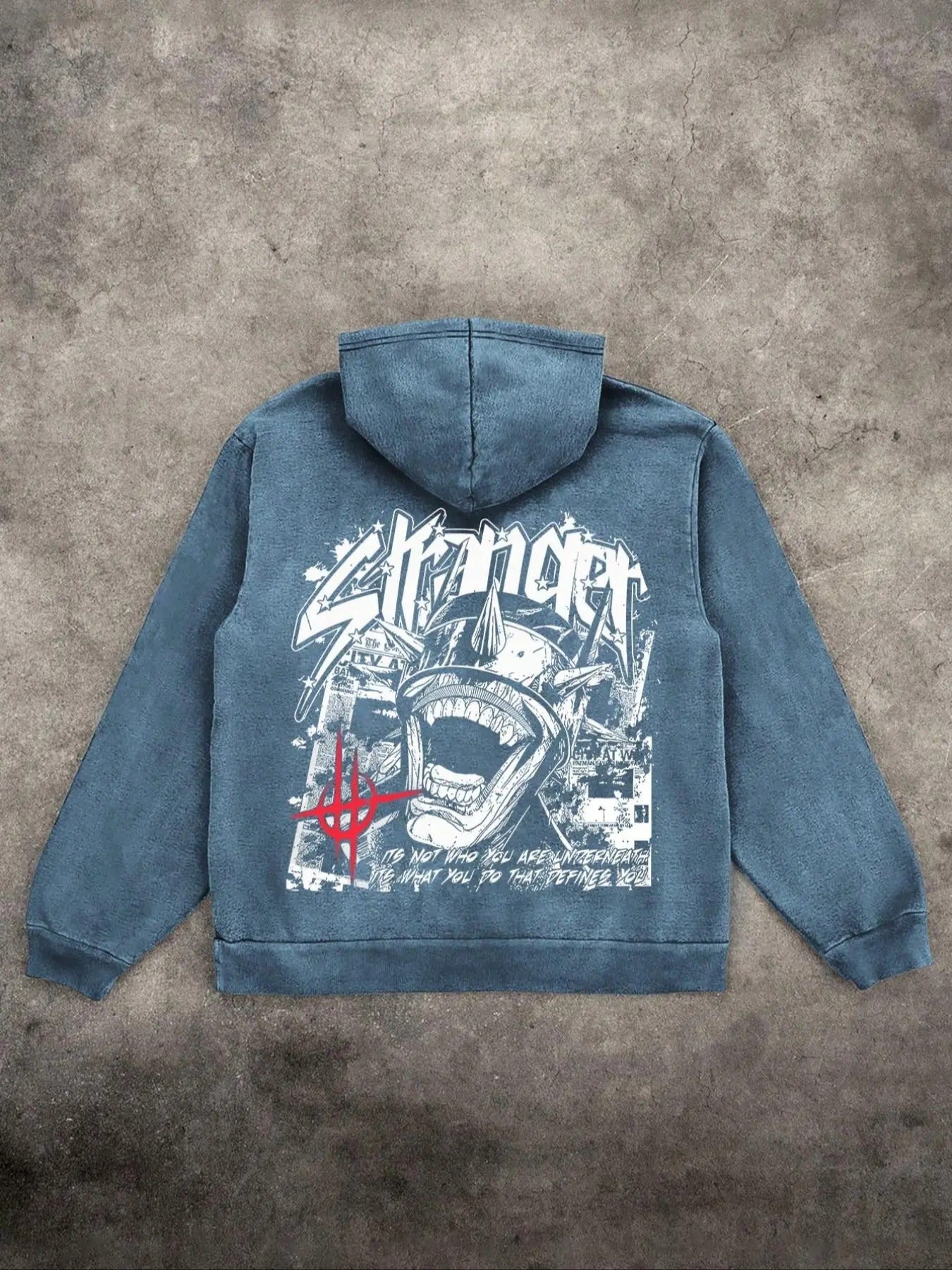 Men'WB shield Street Style Graphic Print Washed Distressed Drawstring Hoodie, Casual Comfy Long Sleeve Kangaroo Pocket...