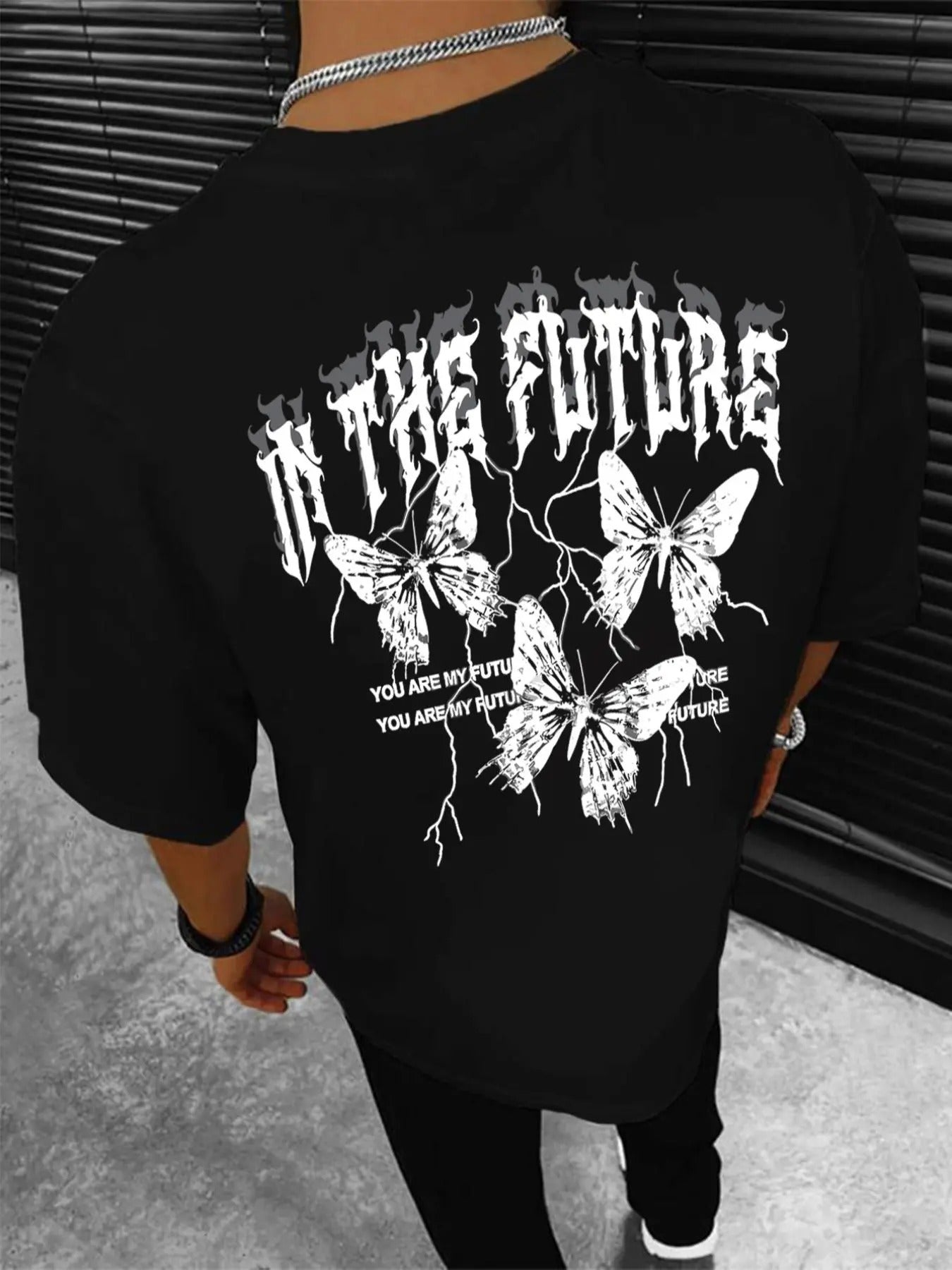 Men'WB shield Streetwear Letter & Butterfly Print Round Neck Tee, Summer TNF, Regular Fit Short Sleeve Crewneck Printed...