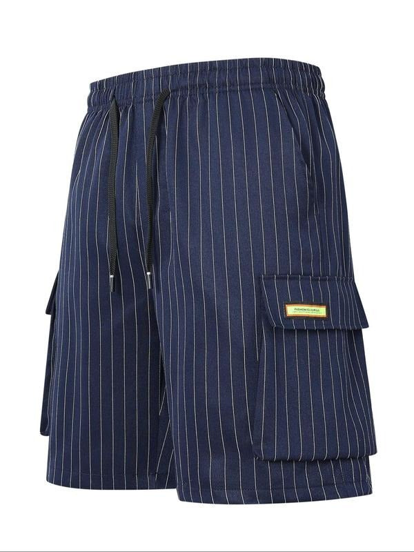 Men'WB shield Striped Print Drawstring Waist Shorts, Regular Fit Casual Comfy Breathable Shorts for Summer, Men'WB shield...