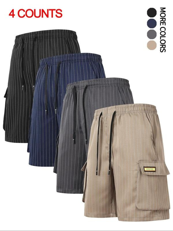 Men'WB shield Striped Print Drawstring Waist Shorts, Regular Fit Casual Pocket Shorts for Summer, Men'WB shield Bottoms...