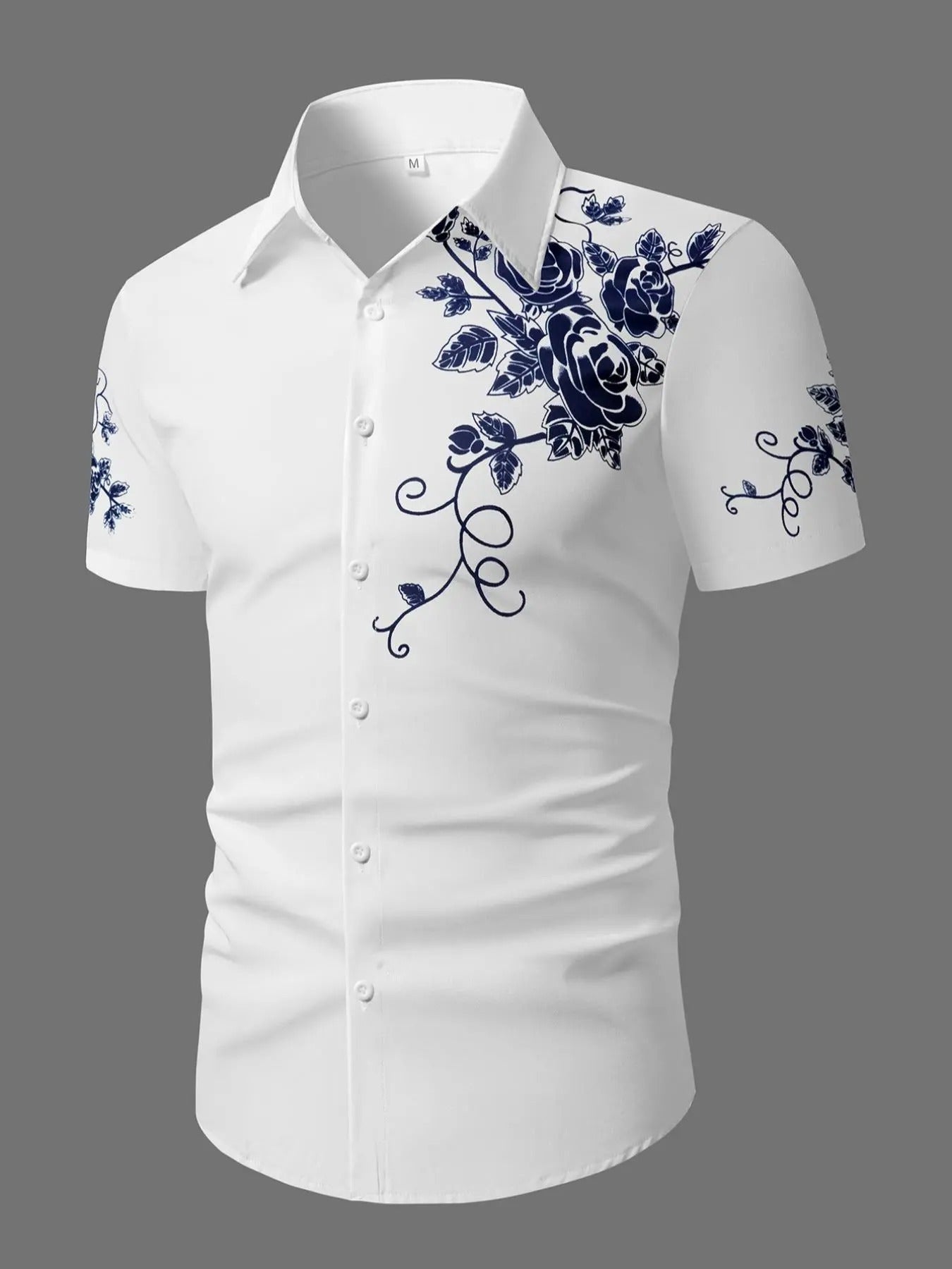 Men'WB shield Stylish Regular Fit Floral Print Short Sleeve Shirt, Casual Breathable Button Front Shortsleeve Top,...