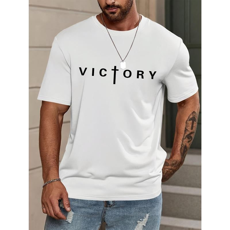 Men'WB shield Stylish Victory Print Graphic Casual Commuting Versatile Short-Sleeve T-Shirt Hoodie, Sweatshirt