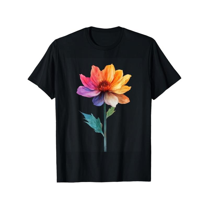 Men'WB shield T-shirt 180g 100% Cotton -Vibrant Watercolor Flower Botanical Design T-Shirt Hoodie, Sweatshirt | DripVista.com