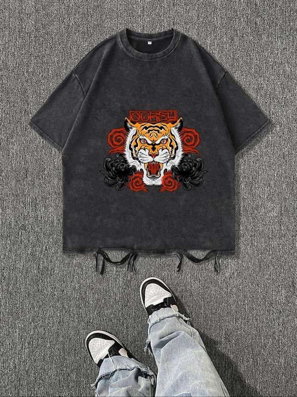 Men'WB shield Tiger Print Short Sleeve Tee, Regular Fit Casual Fashion T-shirt for Daily Wear, Men'WB shield Top for...