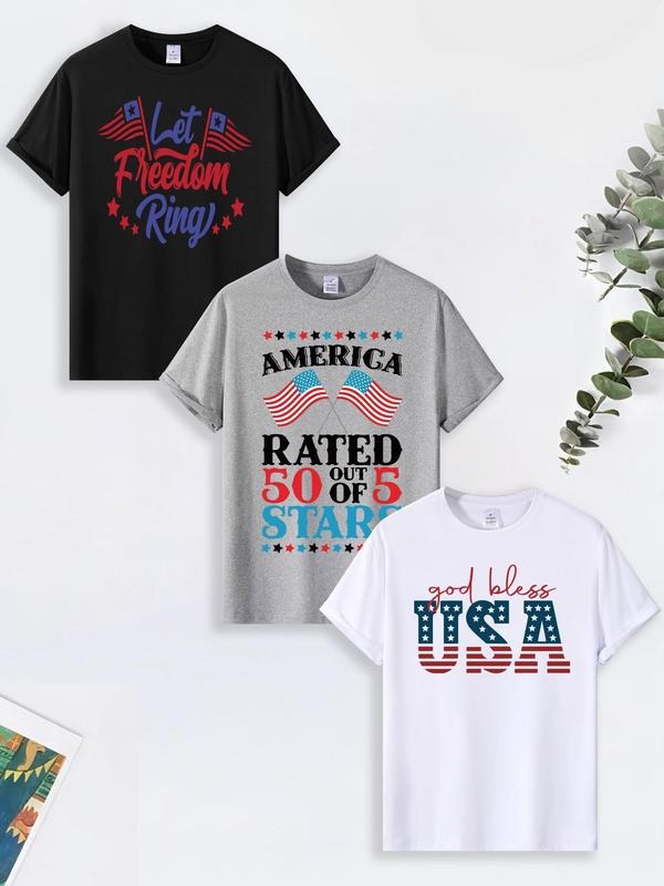 Men'WB shield USA Graphic Print Round Neck Tee, Regular Fit Casual Short Sleeve T-shirt, Men'WB shield Summer Top for...