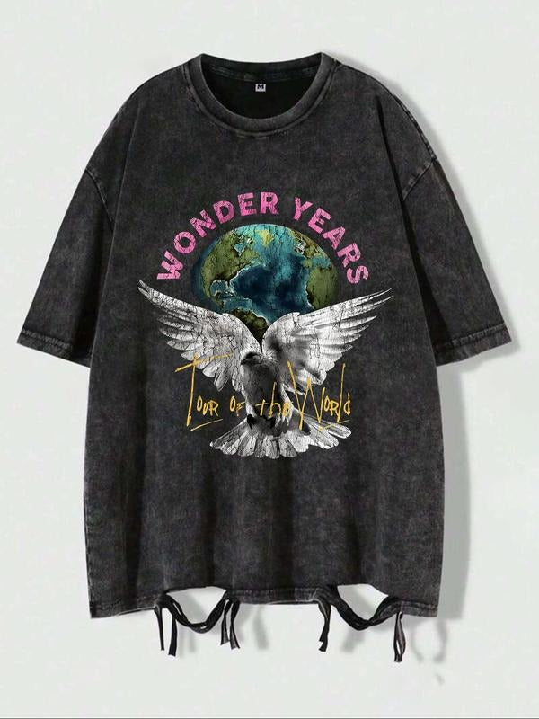 Men'WB shield Vintage Bird & Earth Print Short Sleeve Graphic Tee, Casual Comfy Regular Fit T-shirt for Daily Wear,...