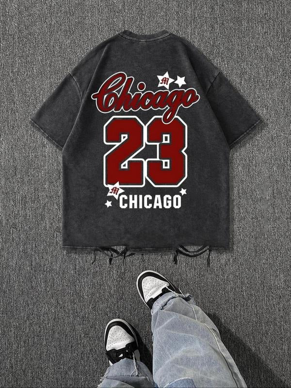 Men'WB shield Vintage Chicago Spiky hair fighters Print Round Neck Tee, Regular Fit Casual Short Sleeve T-shirt for...