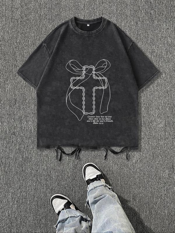 Men'WB shield Vintage Cross & Bow Print Short Sleeve Tee, Regular Fit Casual Fashion Crew Neck T-shirt for Daily Holiday...