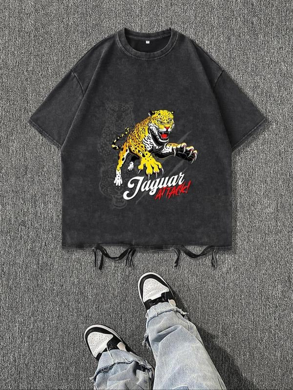 Men'WB shield Vintage Jaguar Print Short Sleeve Graphic Tee, Casual Comfy Round Neck T-shirt for Daily Wear, Men'WB...