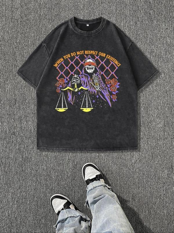 Men'WB shield Vintage Letter & Figure Print Short Sleeve Graphic Tee, Casual Comfy Round Neck T-shirt for Summer, Fashion...