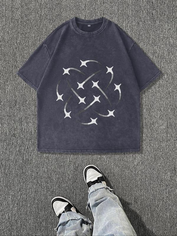 Men'WB shield Vintage Lightsaber brand & Moon Print Round Neck Tee, Regular Fit Casual Short Sleeve T-shirt for Summer,...