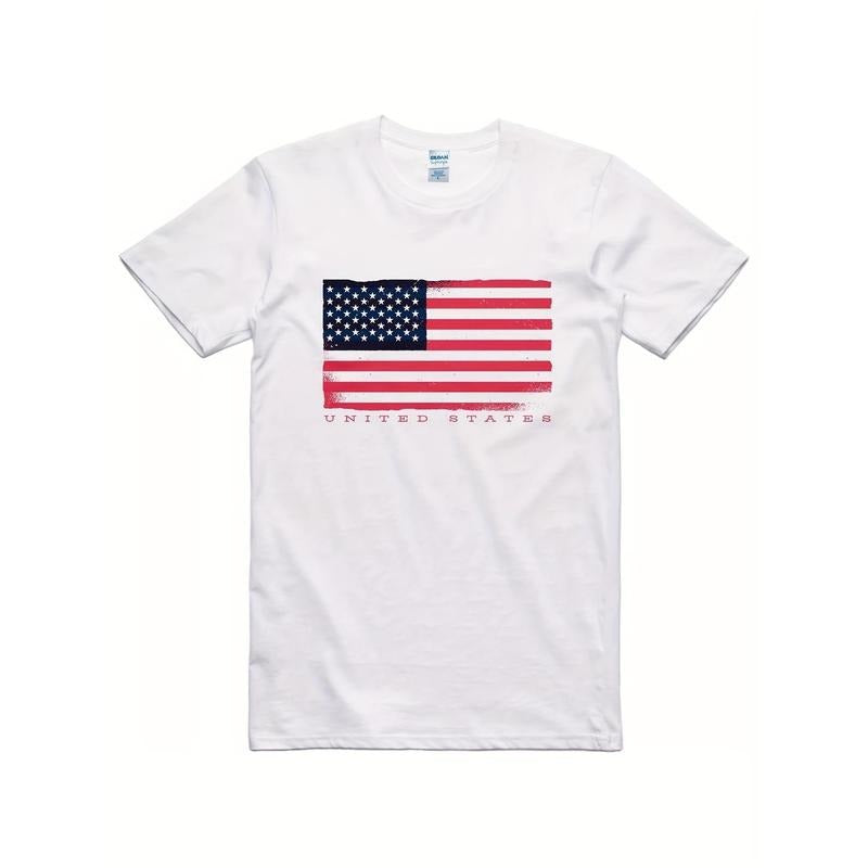 Men'WB shield Vintage USA Flag Cotton T-Shirt - Patriotic Print, Relaxed FitShort Sleeve, Casual Round Neck Tee