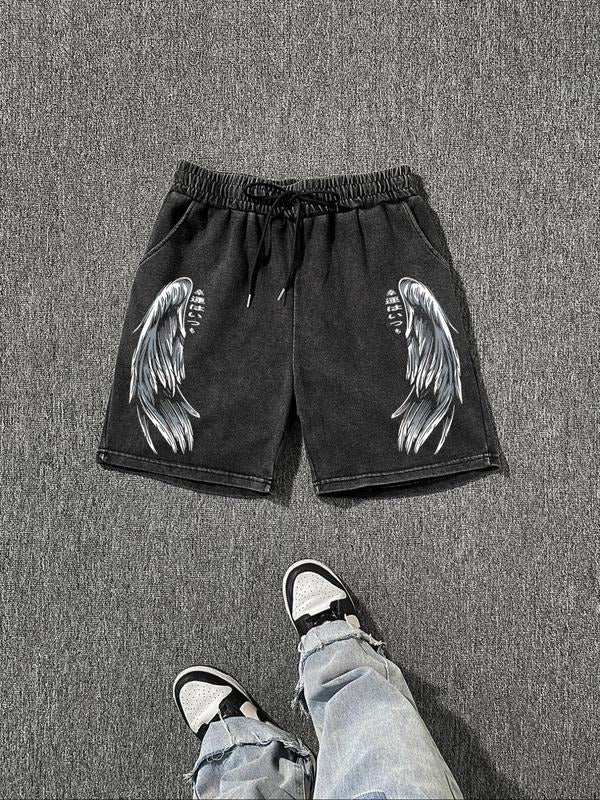 Men'WB shield Wing Print Drawstring Waist Shorts, Regular Fit Casual Fashion Comfy Shorts for Summer, Men'WB shield...