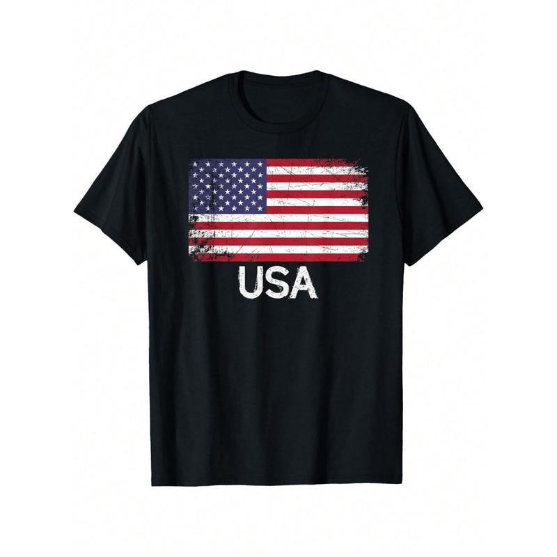 Men'WB shield cotton t-shirt American flag vintage American flag gift men'WB shield summer casual t-shirt, comfortable...
