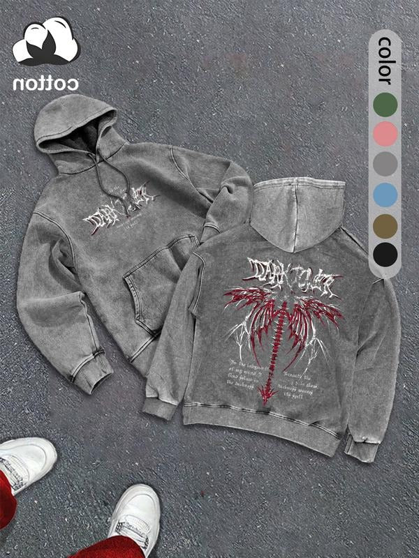 Men'WB shield street retro style washed hooded sweatshirt, fashionable Gunpla brand casual hoodie, Gothic symbol print, men'WB shield autumn Gunpla brand winter wear