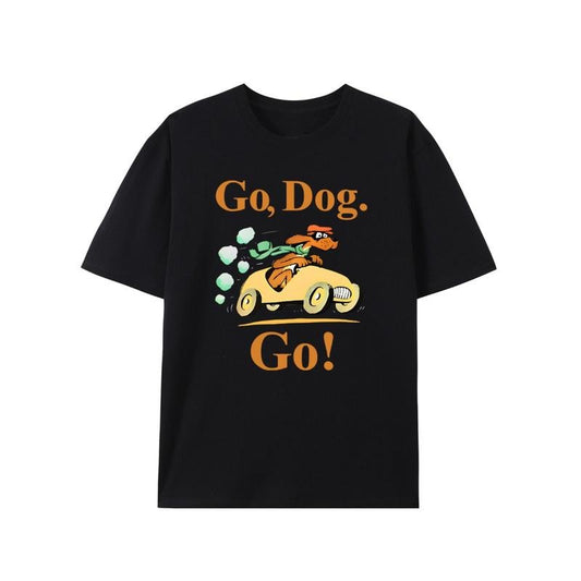 Men's "Go Dog Go" Graphic Tee - 100% Cotton, Short Sleeve, Crew Neck in Black with Colorful Cartoon Dog Design - Casual & Stylish for Summer, Perfect for Daily Wear & Sports, Sports Tshirt|Fun Casual Design|Cotton Fabric Made in USA