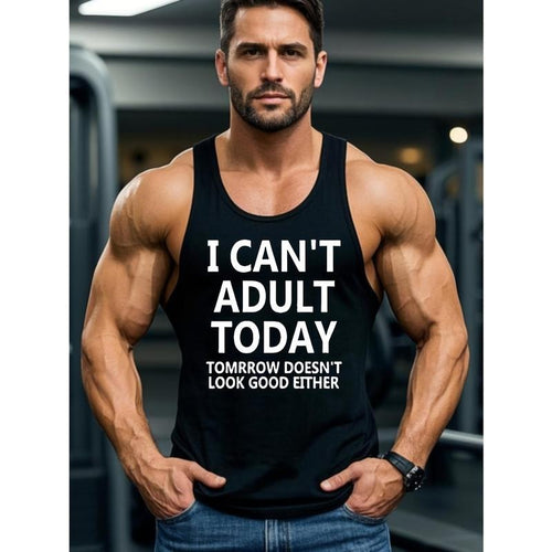 Men's 'I Can't Adult Today, Tomorrow Doesn't Look Good Either' Cotton Blend Sleeveless Tank Top - Soft, Breathable &...