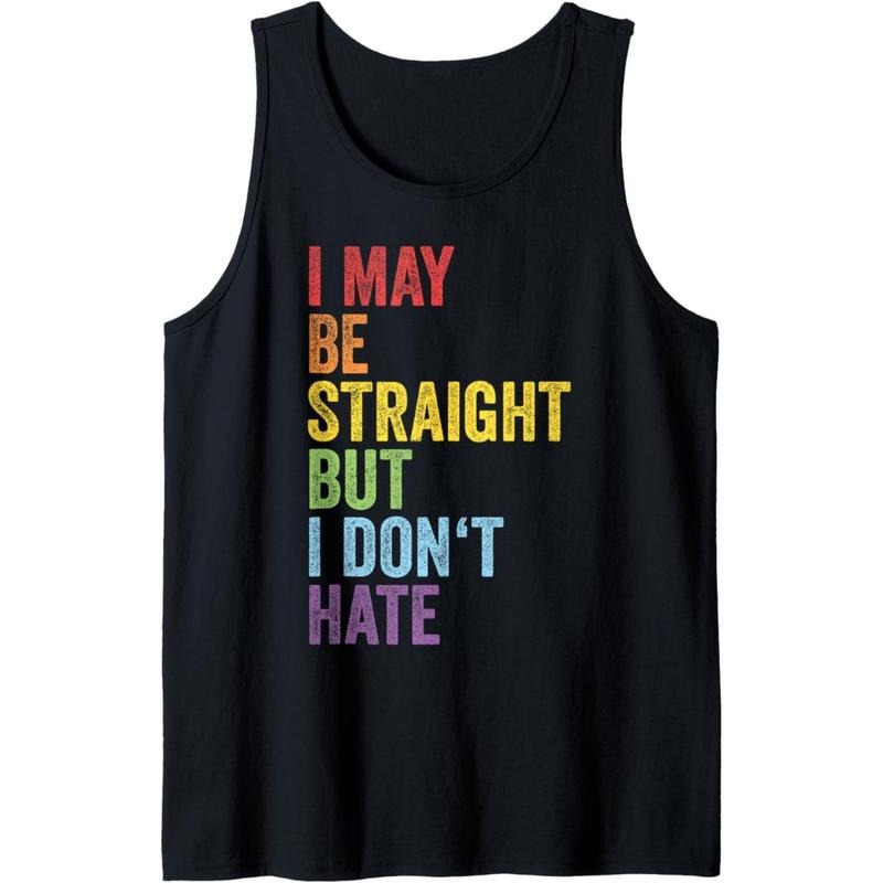 Men's  Pride Cotton Tank Top - "I May Be Straight But I Don't Hate" Rainbow Print, Lightweight & Breathable, Perfect for...