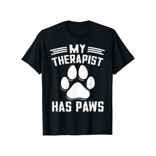 Men's 100% Cotton 'My Therapist Has Paws' Cute Dog & Cat Print T-Shirt