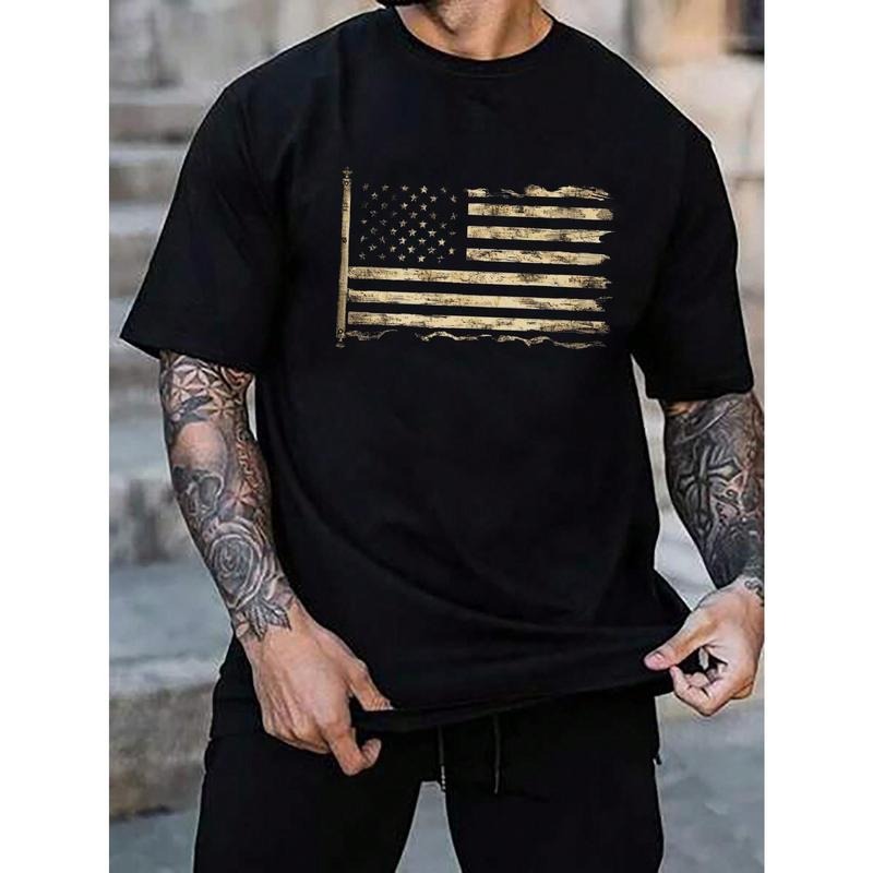 Men's American Flag Print Crew Neck Short Sleeve Casual T-Shirt, Summer Made in USA Hoodie, Sweatshirt | DripVista.com